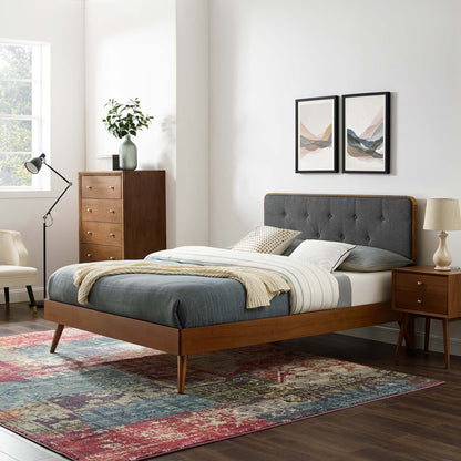 Bridgette Wood King Platform Bed by Modway with splayed legs and grey tufted headboard on Tampa Home & Garden Store