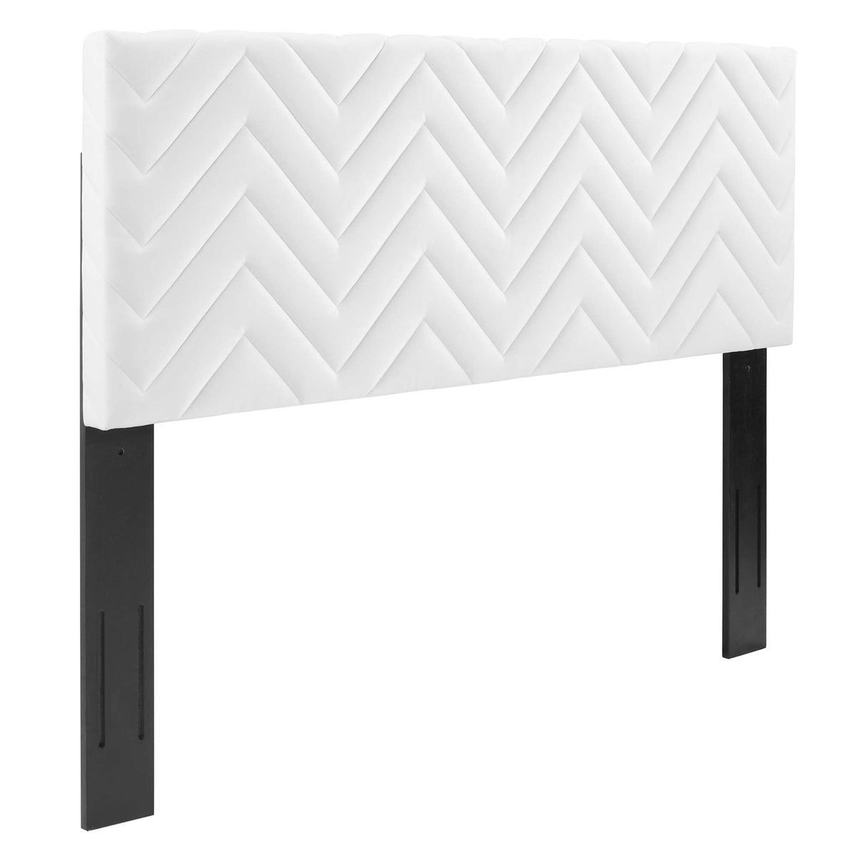 Mercy Chevron tufted performance velvet headboard in white with black legs on Tampa Home & Garden Store