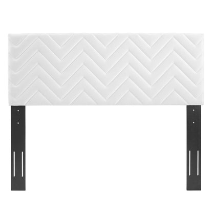 Headboard Mercy Chevron Tufted Performance Velvet in white with chevron quilting on Tampa Home & Garden Store