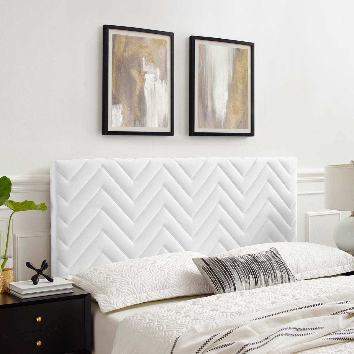 Mercy Chevron Tufted Velvet Headboard by Modway, white upholstered headboard on Tampa Home & Garden Store