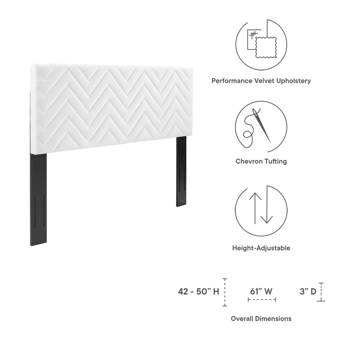 Mercy Chevron Tufted Performance Velvet Headboard white velvet with black legs by Modway on Tampa Home & Garden Store