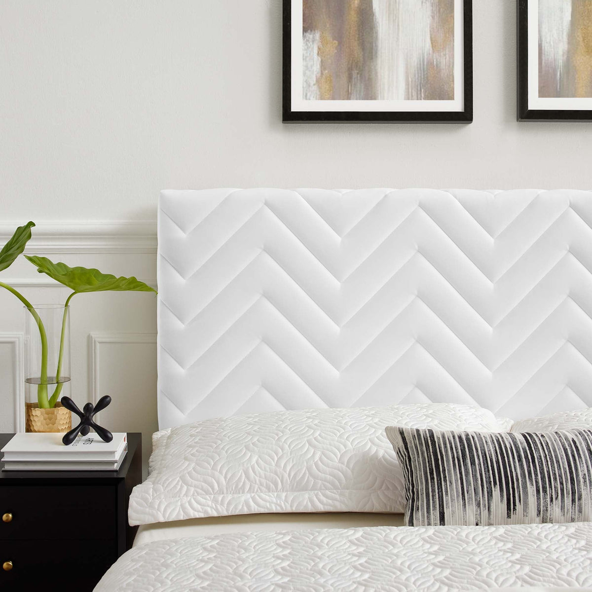 Mercy Chevron Tufted Velvet Headboard in white by Modway on Tampa Home & Garden Store