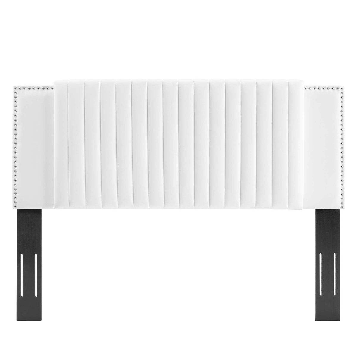 Felicity channel tufted twin headboard in white velvet with nailhead trim and black legs on Tampa Home & Garden Store