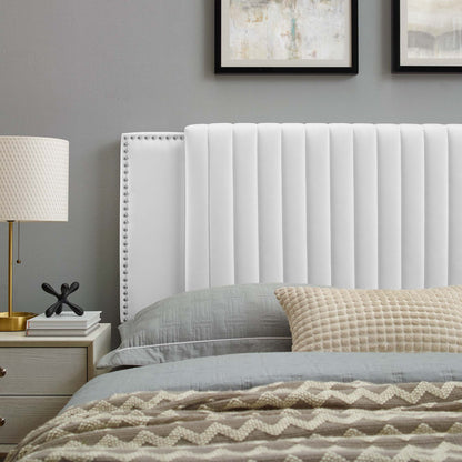 Felicity Channel Tufted Twin Headboard in white velvet with vertical channel tufting on Tampa Home & Garden Store