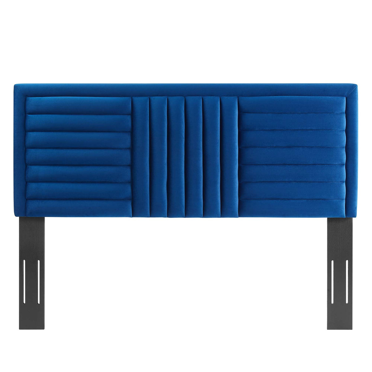 Believe Channel Tufted Velvet Headboard in blue with vertical channel tufting by HouseOfZazla on Tampa Home & Garden Store