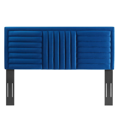 Believe Channel Tufted Velvet Headboard in blue with vertical channel tufting by HouseOfZazla on Tampa Home & Garden Store