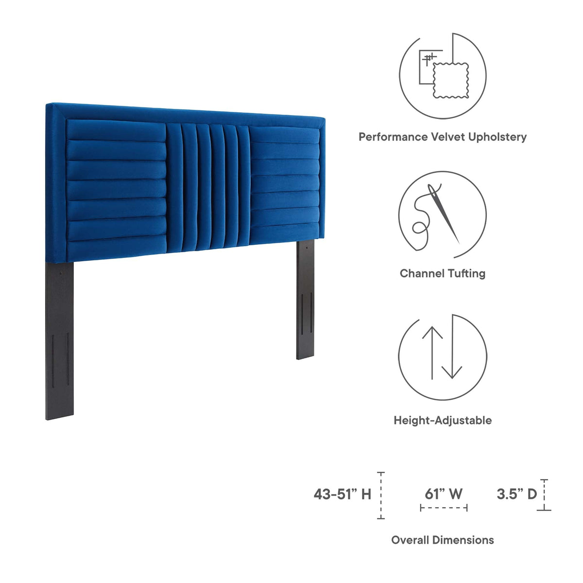 Believe Channel Tufted Velvet Headboard blue velvet upholstery with vertical channel tufting on Tampa Home & Garden Store