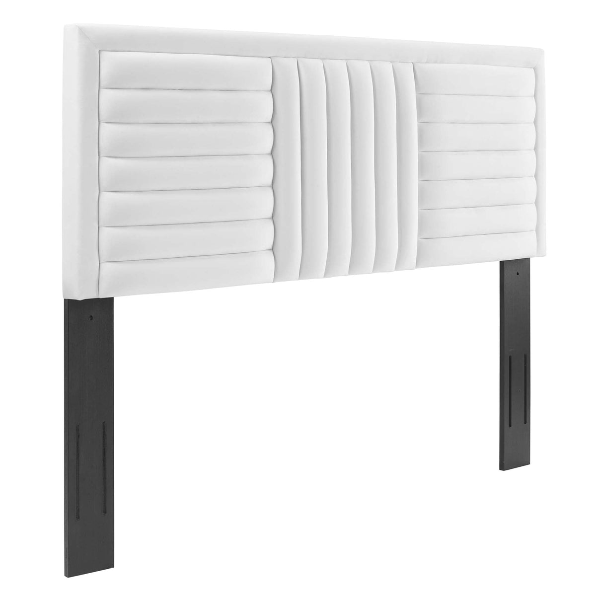 Believe Channel Tufted Performance Velvet Headboard by Modway in white velvet with black legs on Tampa Home & Garden Store