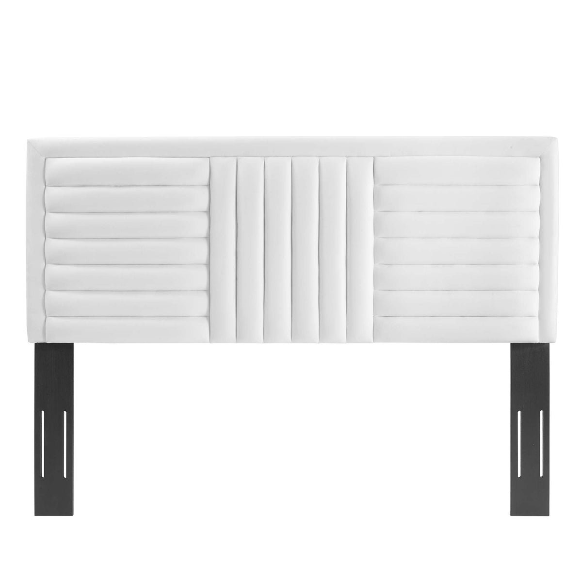Believe Channel Tufted Performance Velvet Headboard by Modway, white velvet with black legs on Tampa Home & Garden Store