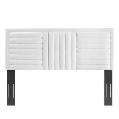 Believe Channel Tufted Performance Velvet Headboard by Modway, white velvet with black legs on Tampa Home & Garden Store
