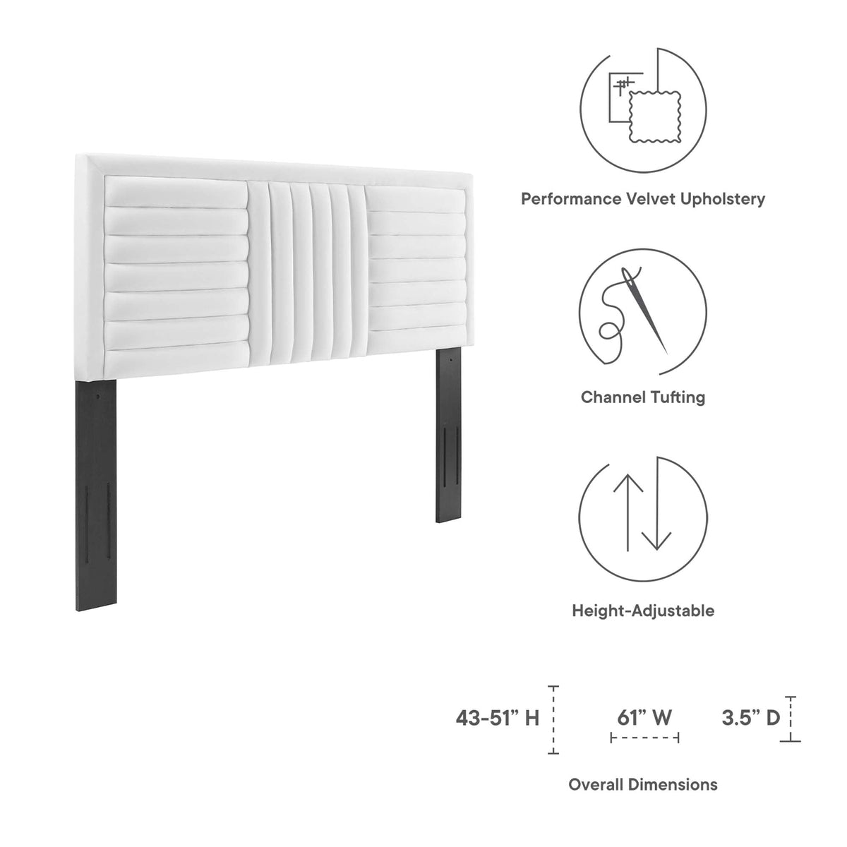 Believe Channel Tufted Performance Velvet Headboard white with black legs HouseOfZazla on Tampa Home & Garden Store