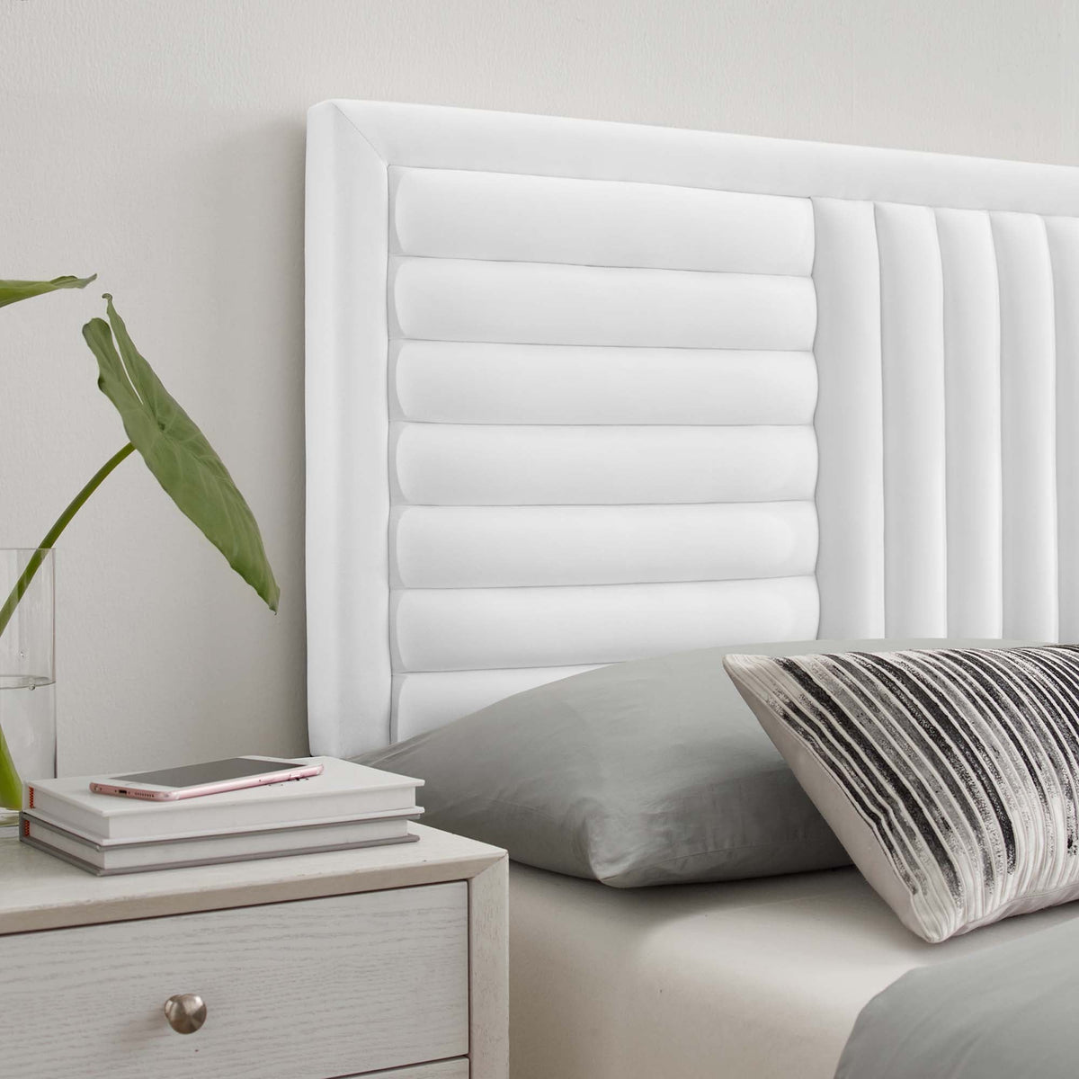 Believe Channel Tufted Performance Velvet Headboard in white with vertical channel tufting by Modway on Tampa Home & Garden Store