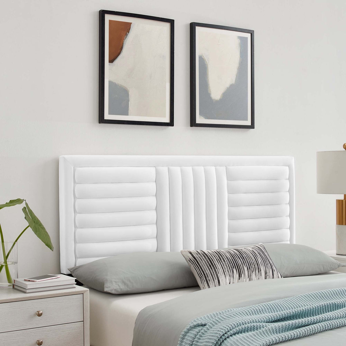 Believe Channel Tufted Velvet Headboard by Modway in white with channel tufting on Tampa Home & Garden Store