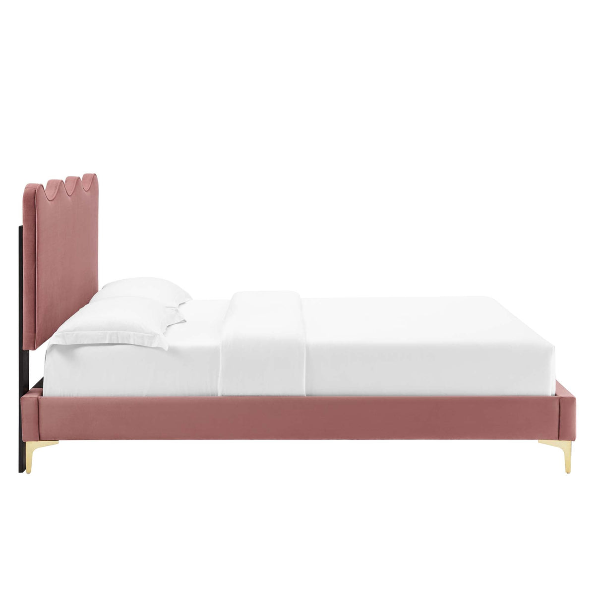 Pink velvet full platform bed with scalloped headboard by HouseOfZazla on Tampa Home & Garden Store