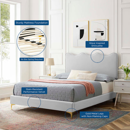 Current Performance Velvet Platform Bed MOD-6730 by Modway in gray velvet with gold legs on Tampa Home & Garden Store
