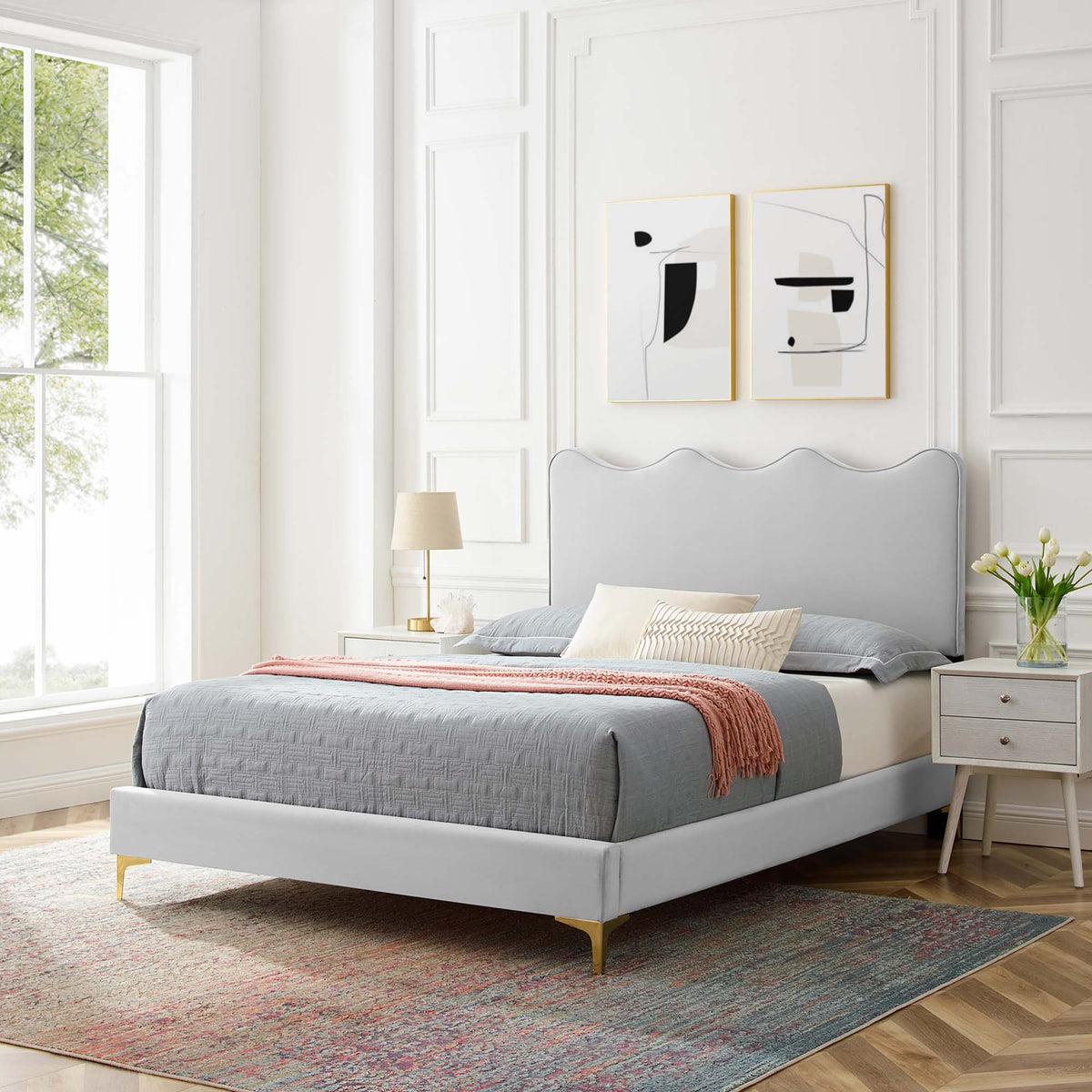 Current Performance Velvet Full Platform Bed MOD-6730 by Modway gray velvet with gold legs on Tampa Home & Garden Store