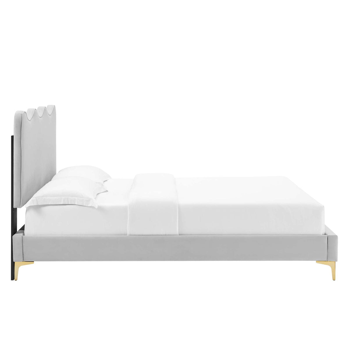 Modway Current Performance Velvet Full Platform Bed with scalloped gray headboard on Tampa Home & Garden Store