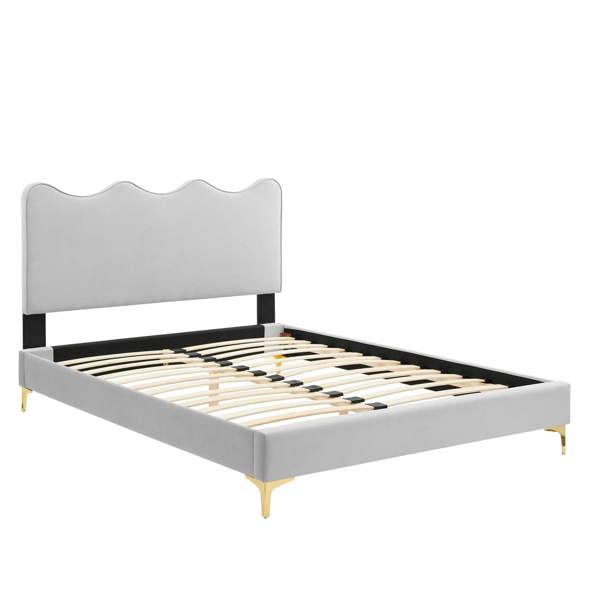 Current Performance Velvet Full Platform Bed by Modway in light gray velvet with scalloped headboard on Tampa Home & Garden Store