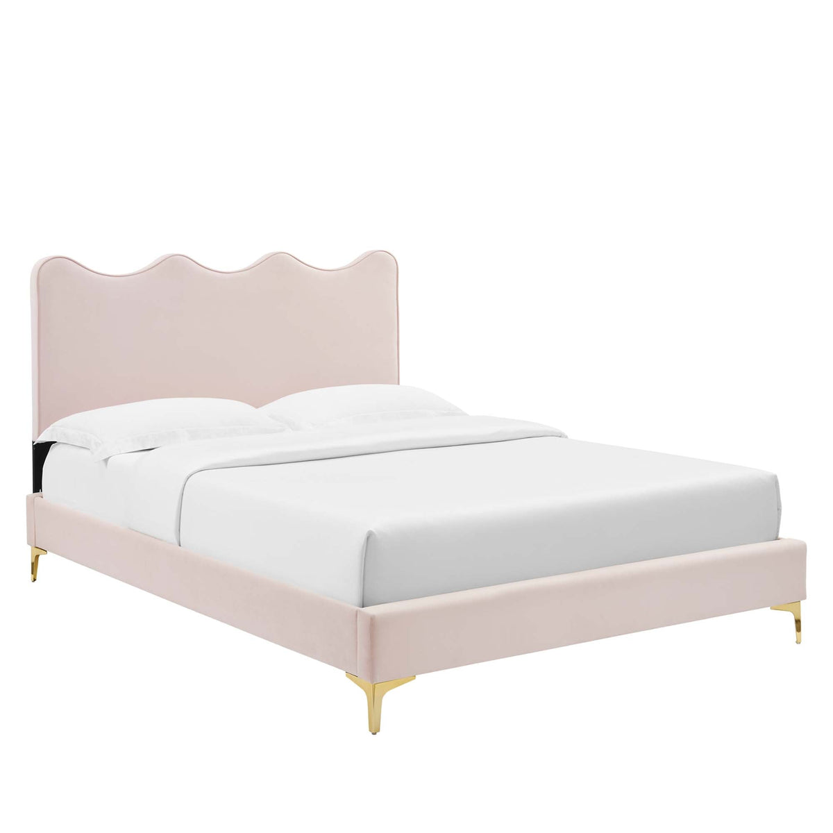 Current Performance Velvet Full Platform Bed by Modway with blush pink scalloped headboard on Tampa Home & Garden Store