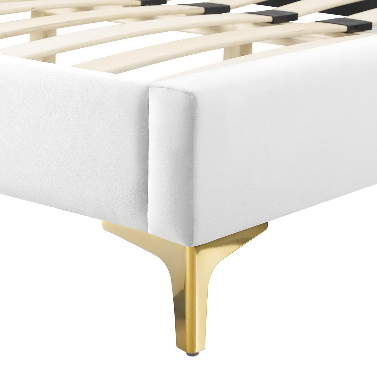 Full platform bed white velvet with gold legs MOD-6730 by HouseOfZazla on Tampa Home & Garden Store
