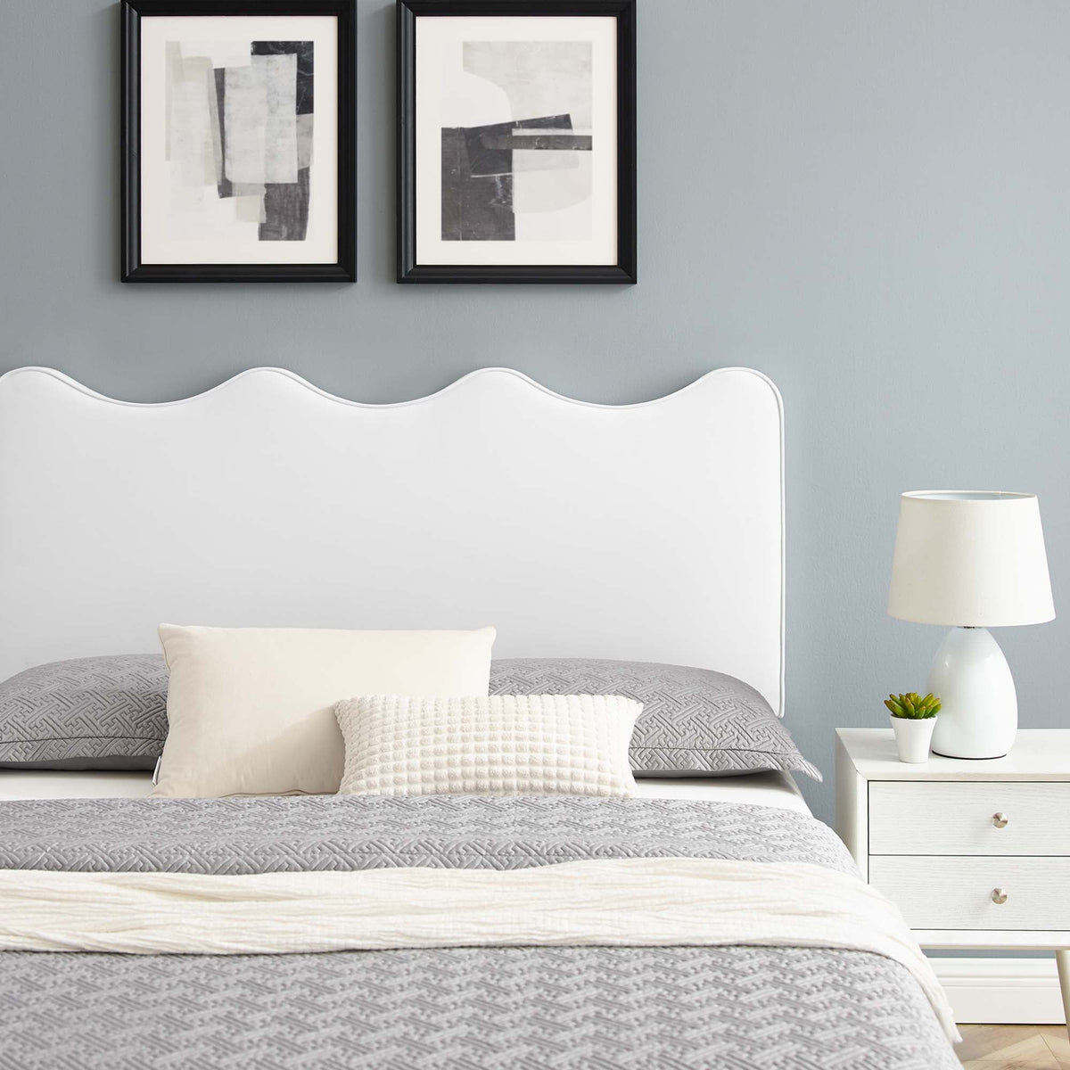 Current Performance Velvet Full Platform Bed with white headboard and quilted bedding on Tampa Home & Garden Store