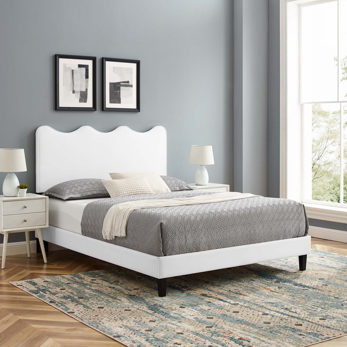 Current Performance Velvet Full Platform Bed with white velvet headboard MOD-6732 by Modway on Tampa Home & Garden Store