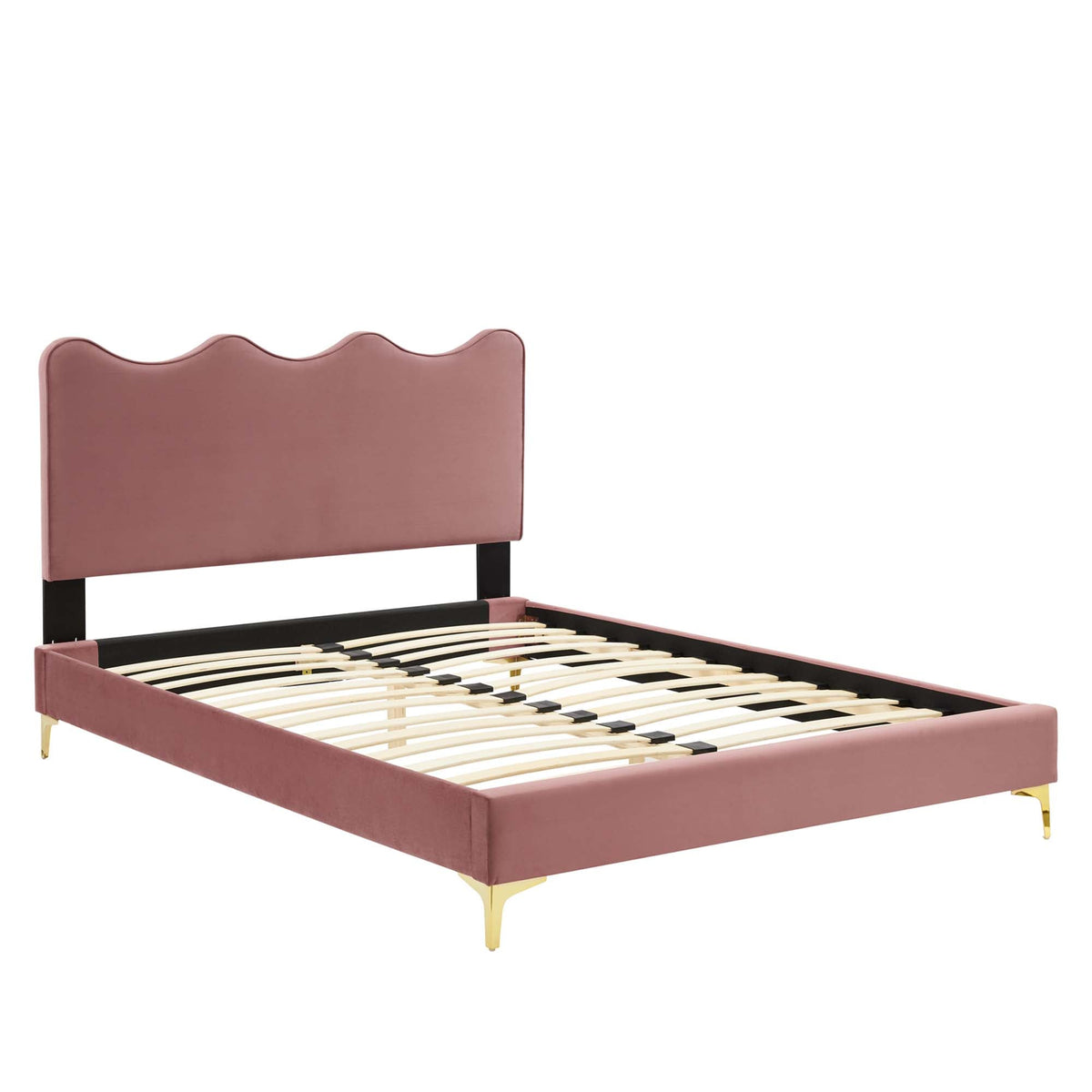 Performance Velvet Queen Bed by Modway in dusty rose velvet with scalloped headboard on Tampa Home & Garden Store