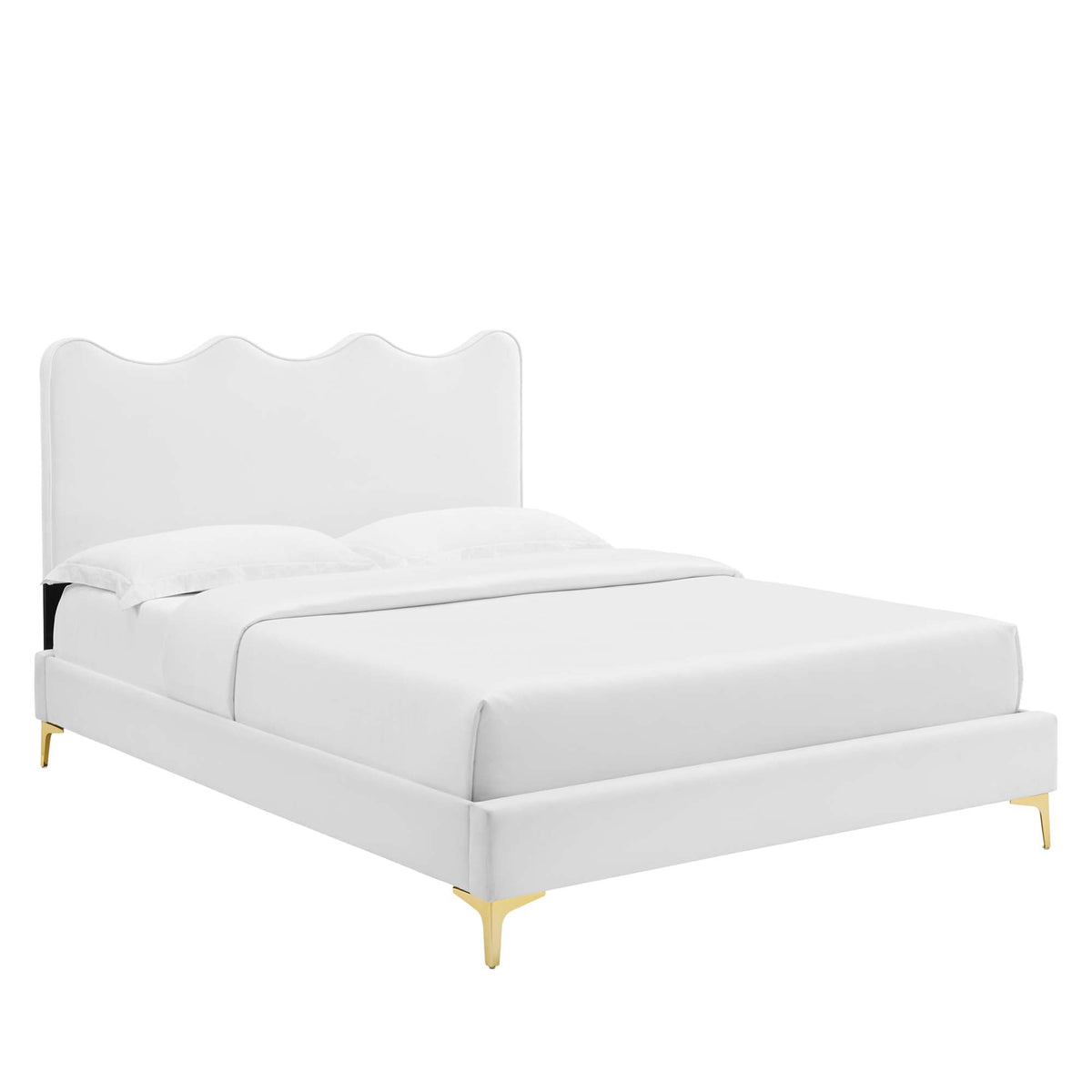 Current Performance Velvet Queen Platform Bed by Modway scalloped headboard and gold legs on Tampa Home & Garden Store