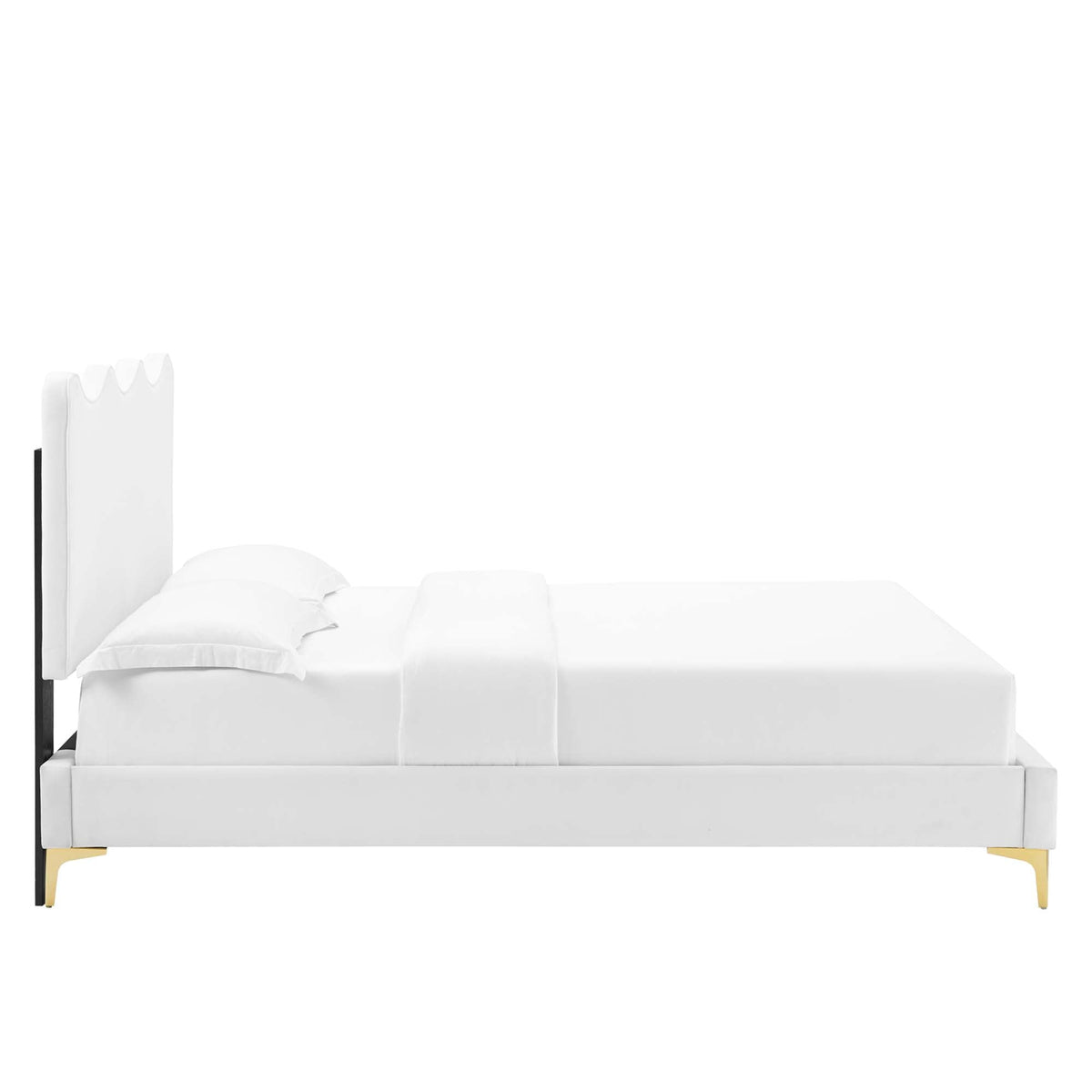 Current Performance Velvet Queen Platform Bed white velvet upholstery with gold legs by Modway on Tampa Home & Garden Store