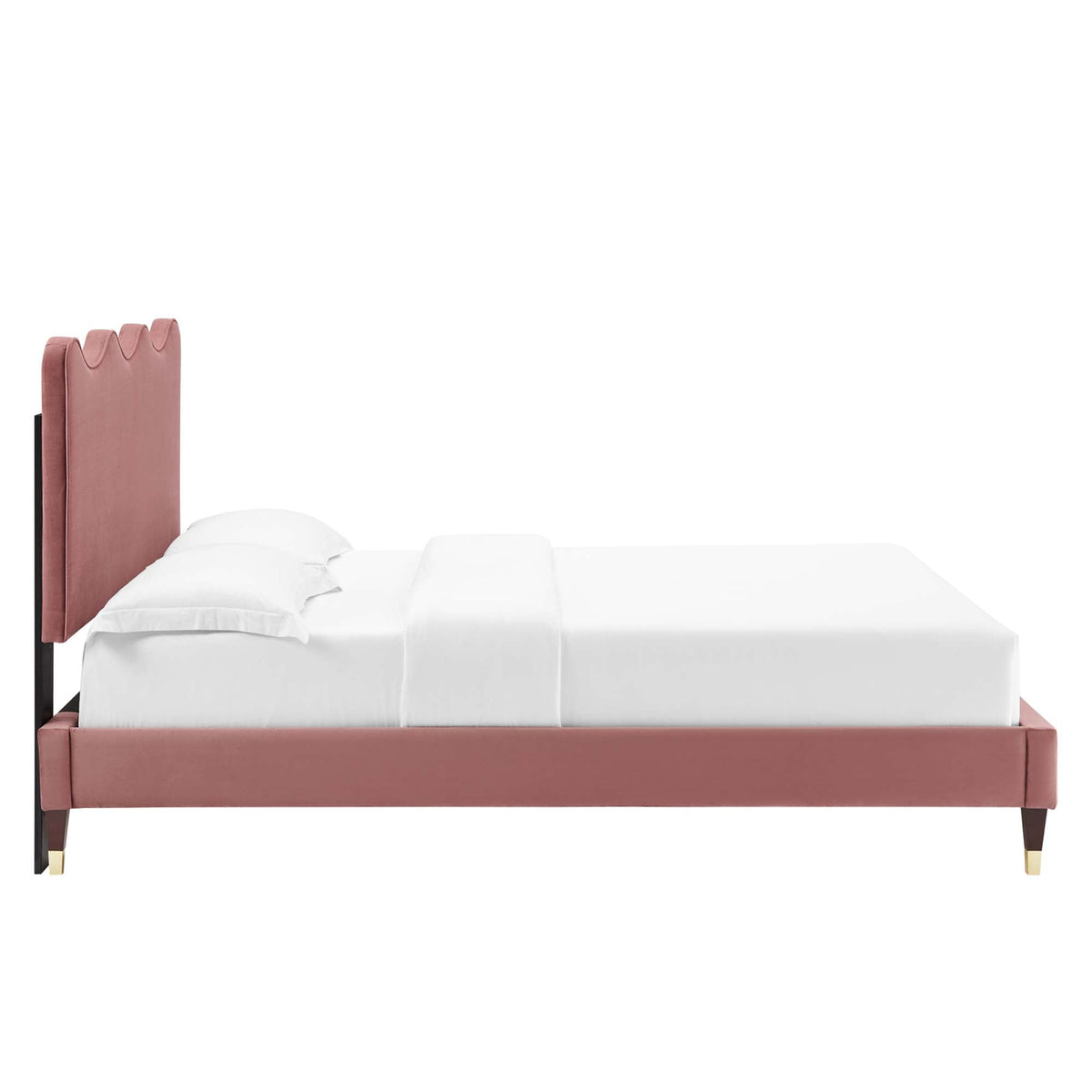 Current Performance Velvet Queen Platform Bed dusty rose with white bedding by HouseOfZazla on Tampa Home & Garden Store