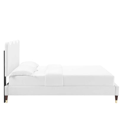 Current Performance Velvet Queen Platform Bed by Modway in dusty rose/white with bed skirt on Tampa Home & Garden Store