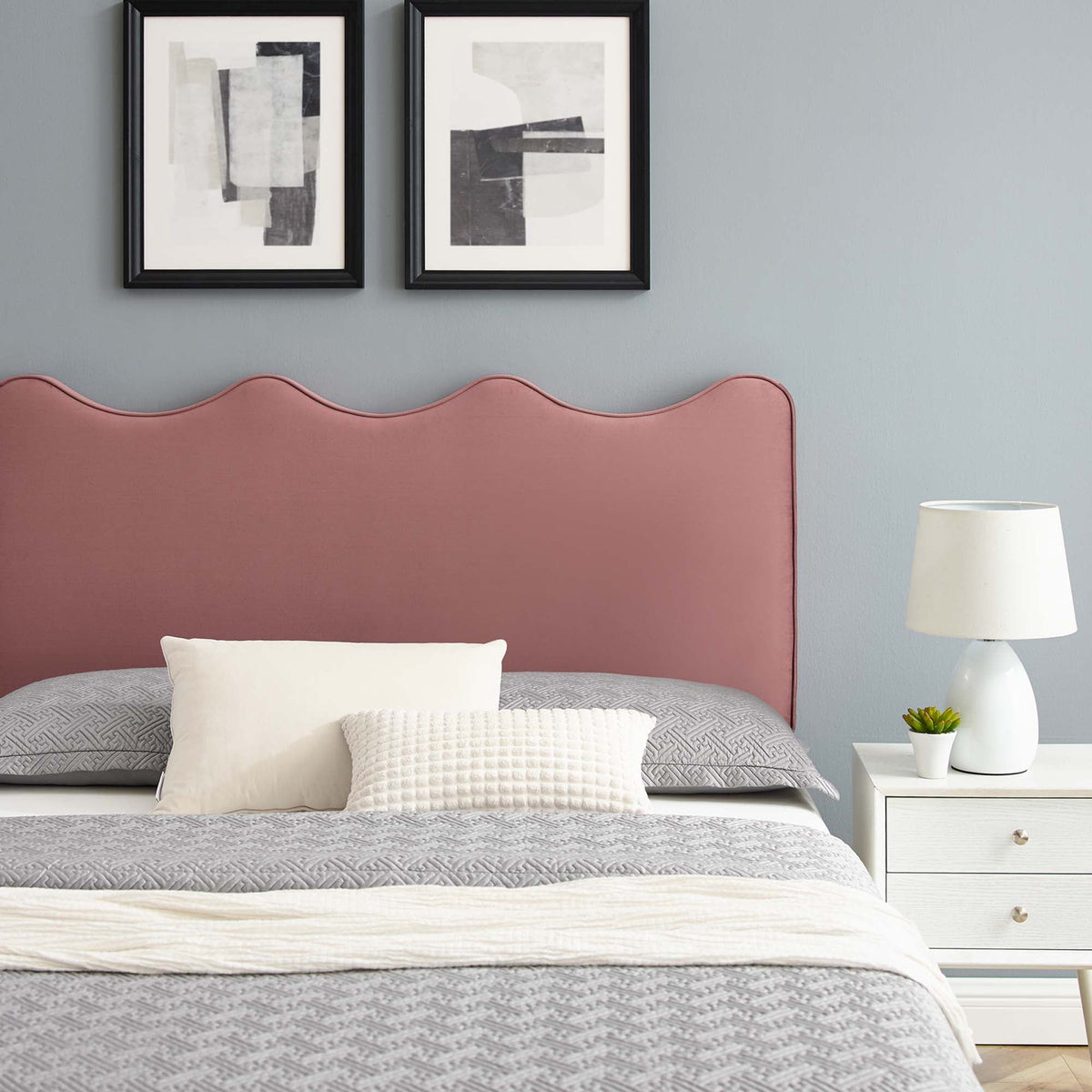 Current Performance Velvet Queen Platform Bed by Modway dusty rose velvet with gray accents on Tampa Home & Garden Store