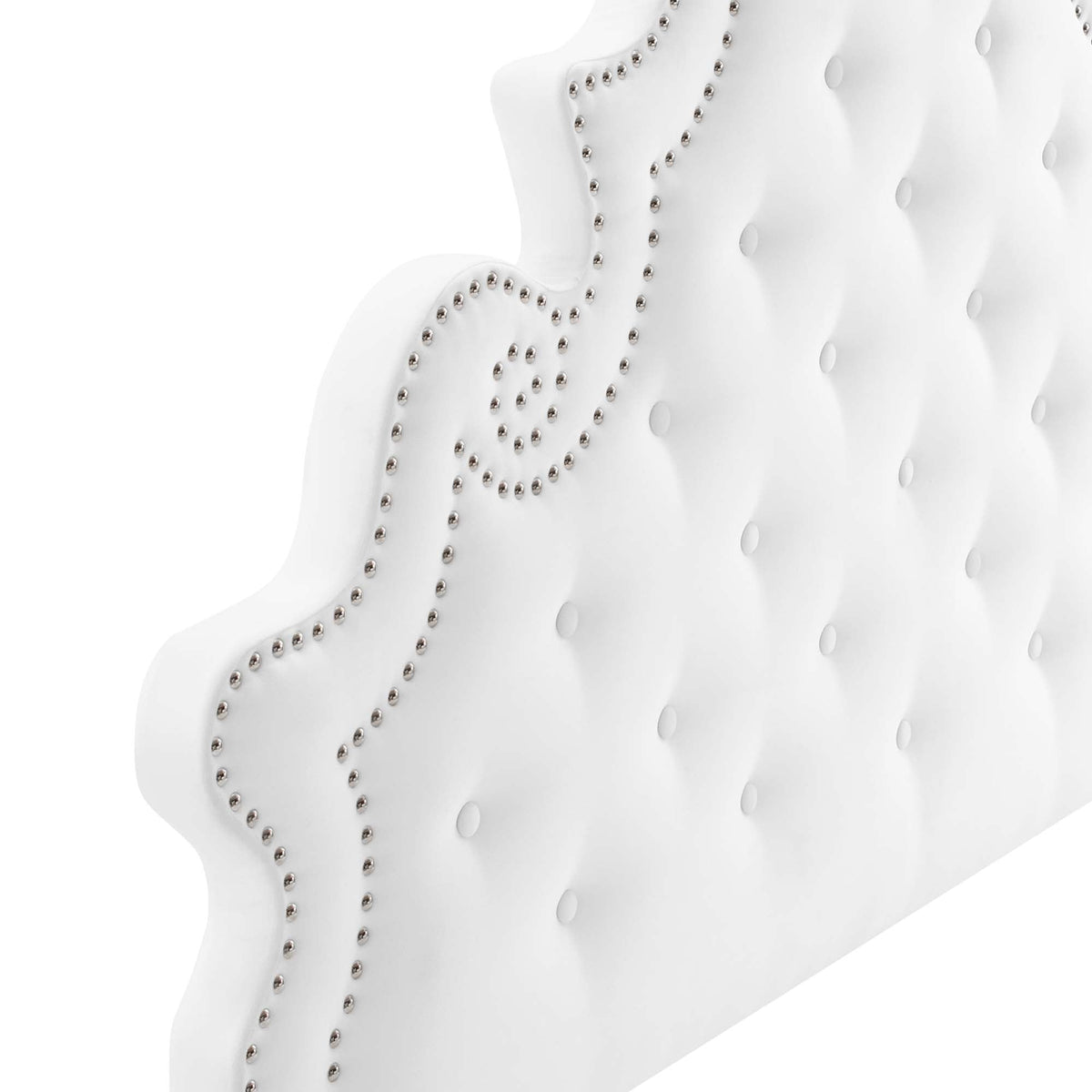 Gwyneth tufted velvet queen platform bed headboard with nailhead trim white on Tampa Home & Garden Store