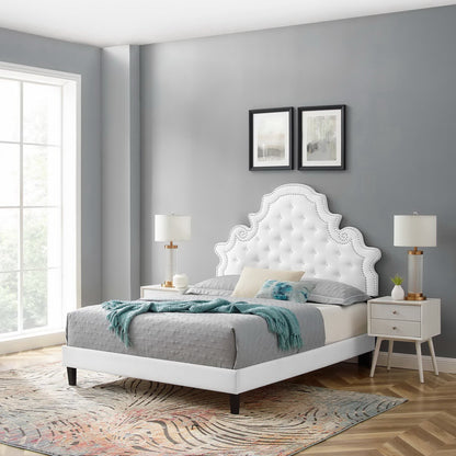 Gwyneth Tufted Velvet Queen Platform Bed by Modway with white upholstered headboard on Tampa Home & Garden Store
