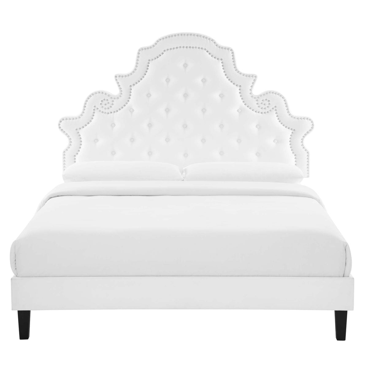 Gwyneth Tufted Velvet Twin Platform Bed white upholstered headboard with nailhead trim by Modway on Tampa Home & Garden Store