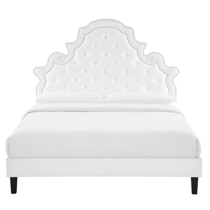 Gwyneth Tufted Velvet Twin Platform Bed white upholstered headboard with nailhead trim by Modway on Tampa Home & Garden Store