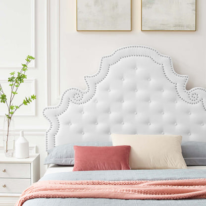 Gwyneth Tufted Velvet Full Platform Bed by Modway MOD-6757 white upholstery with nailhead trim on Tampa Home & Garden Store