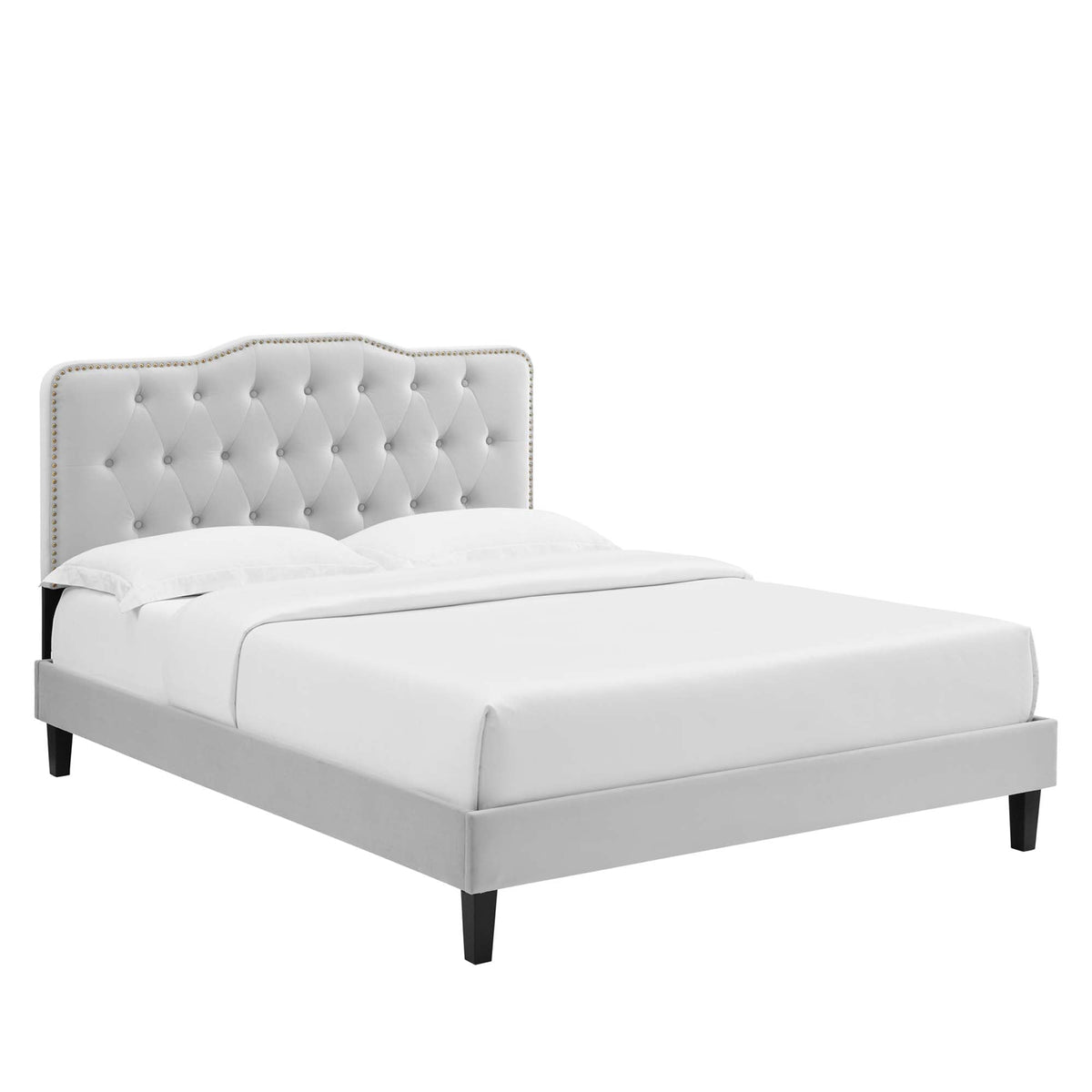 Amber tufted performance velvet platform bed headboard in white with nailhead trim by Modway on Tampa Home & Garden Store