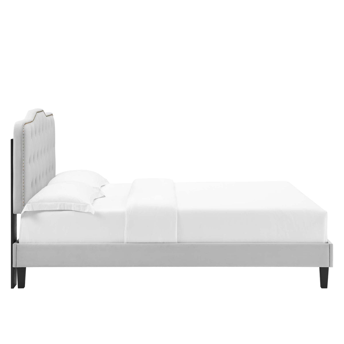 Amber Tufted Performance Velvet Platform Bed by Modway with white bedding and black legs on Tampa Home & Garden Store
