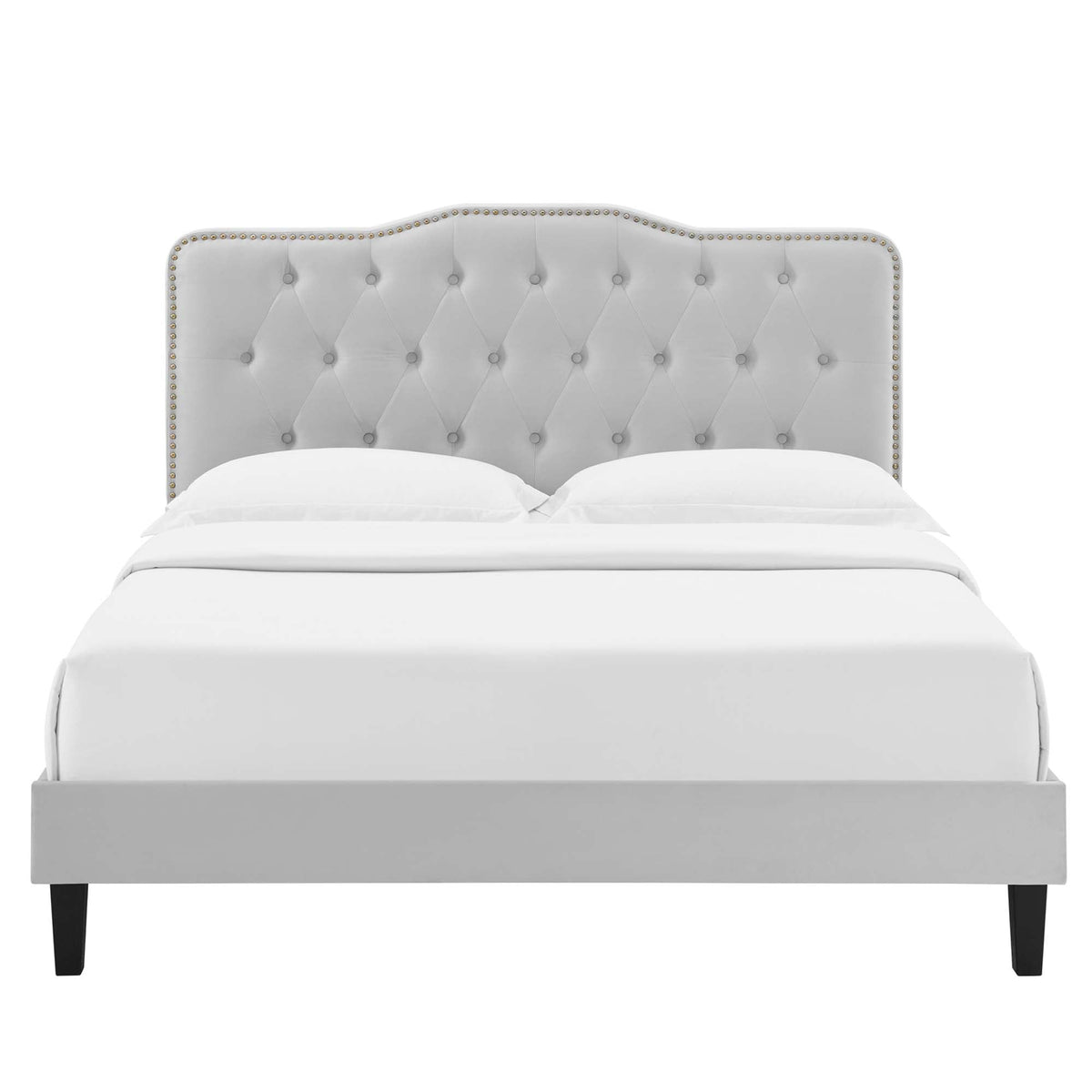 Amber tufted velvet platform bed with nailhead trim and upholstered headboard by Modway on Tampa Home & Garden Store