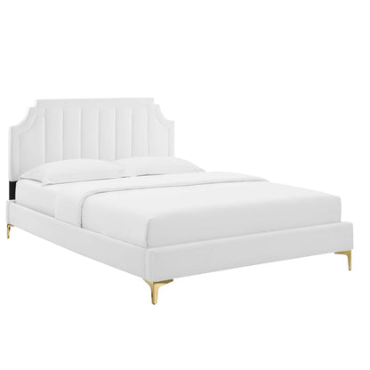 Sienna Performance Velvet King Platform Bed white headboard with gold legs Modway HouseOfZazla on Tampa Home & Garden Store