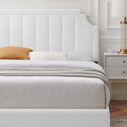 Sienna Velvet King Platform Bed MOD-6918 by Modway in white velvet with tufted headboard on Tampa Home & Garden Store