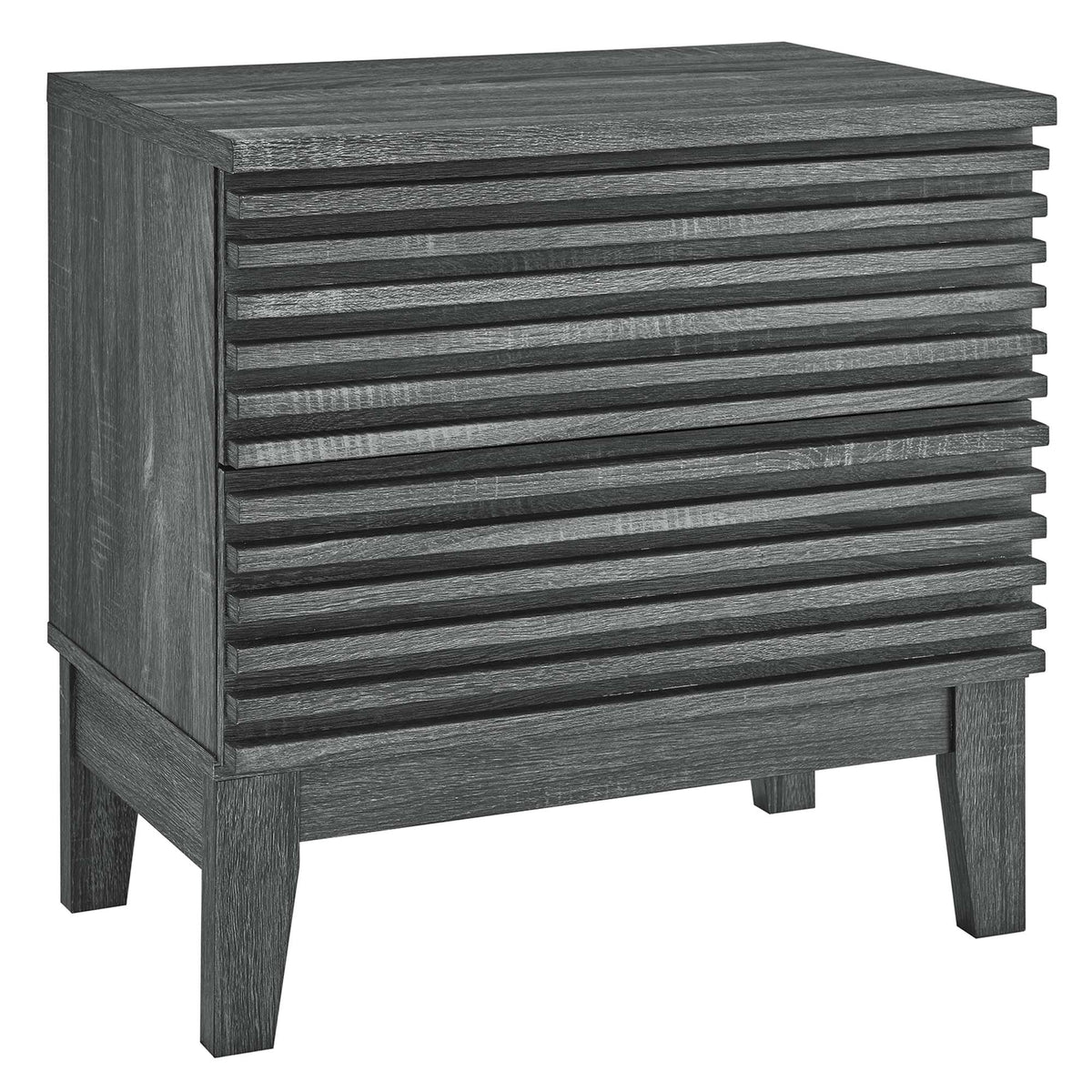 Render Two-Drawer Nightstand by Modway in dark gray wood with slatted front panels on Tampa Home & Garden Store