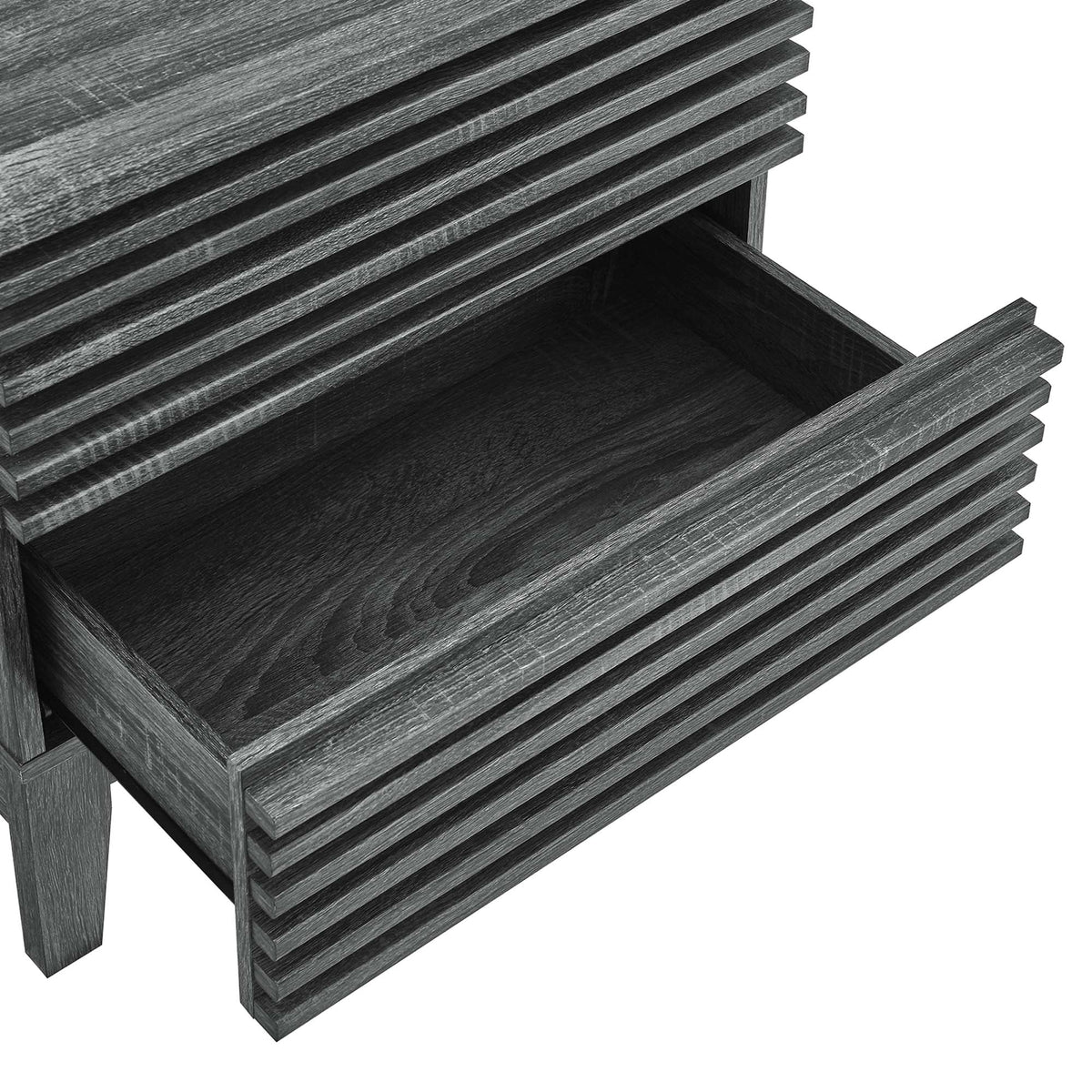 Render Two-Drawer Nightstand by Modway in dark gray woodgrain with ribbed drawer fronts on Tampa Home & Garden Store