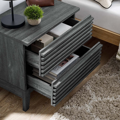 Render Two-Drawer Nightstand by Modway in grey weathered wood with slatted drawer fronts on Tampa Home & Garden Store
