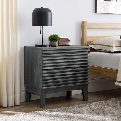 Render Two-Drawer Nightstand by Modway, charcoal wood with horizontal slat fronts on Tampa Home & Garden Store