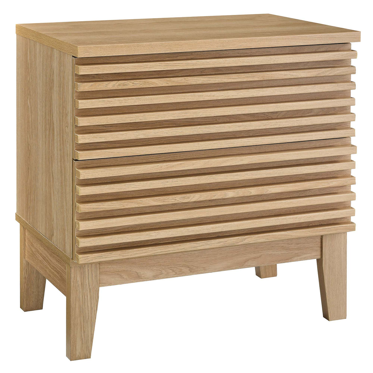 Render Two-Drawer Nightstand by Modway, natural oak wood with horizontal slatted front on Tampa Home & Garden Store