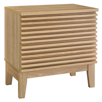 Render Two-Drawer Nightstand by Modway, natural oak wood with horizontal slatted front on Tampa Home & Garden Store