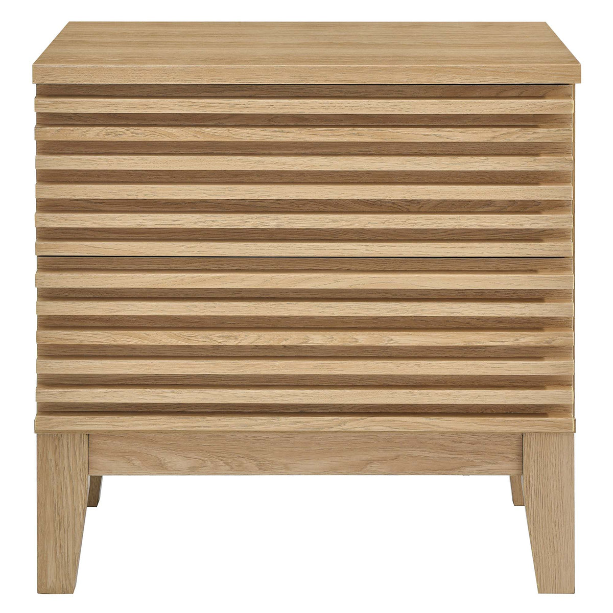 Render Two-Drawer Nightstand by Modway, light oak slatted wood with tapered legs on Tampa Home & Garden Store