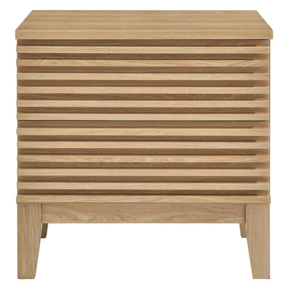 Render Two-Drawer Nightstand by Modway, light oak slatted wood with tapered legs on Tampa Home & Garden Store